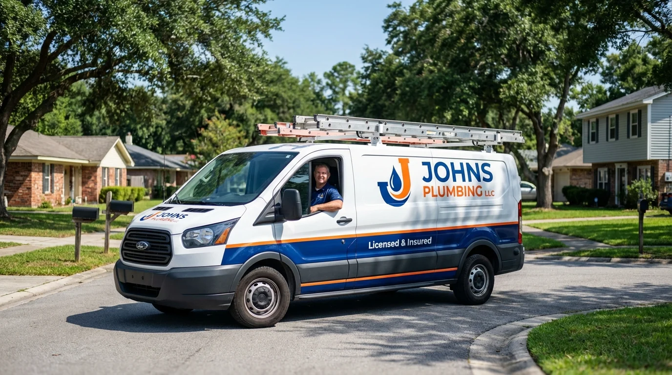 Johns Plumbing LLC service van in Centerville, PA