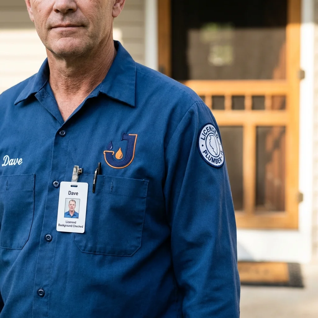 Licensed plumber showing ID badge in Centerville, PA