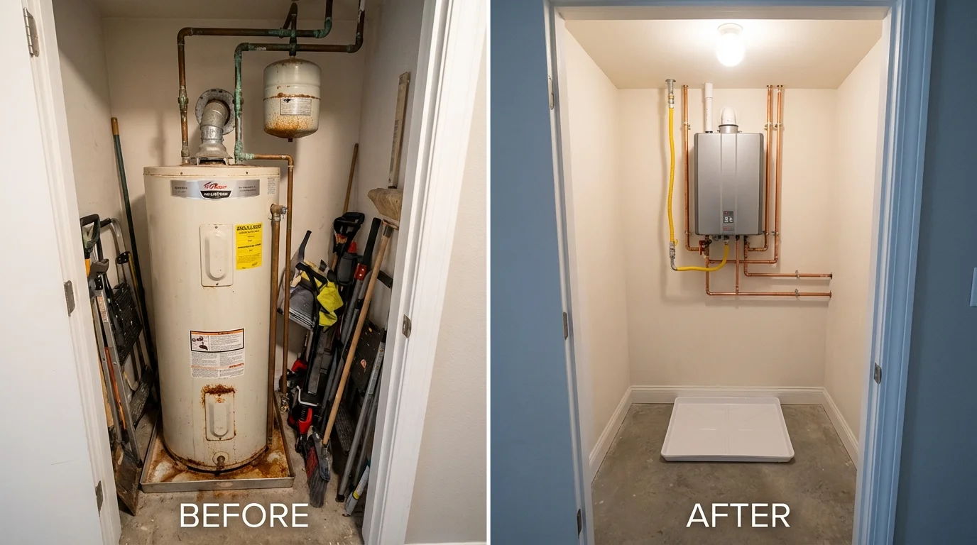 Tank water heater versus wall-mounted tankless unit comparison for Centerville, PA homeowners