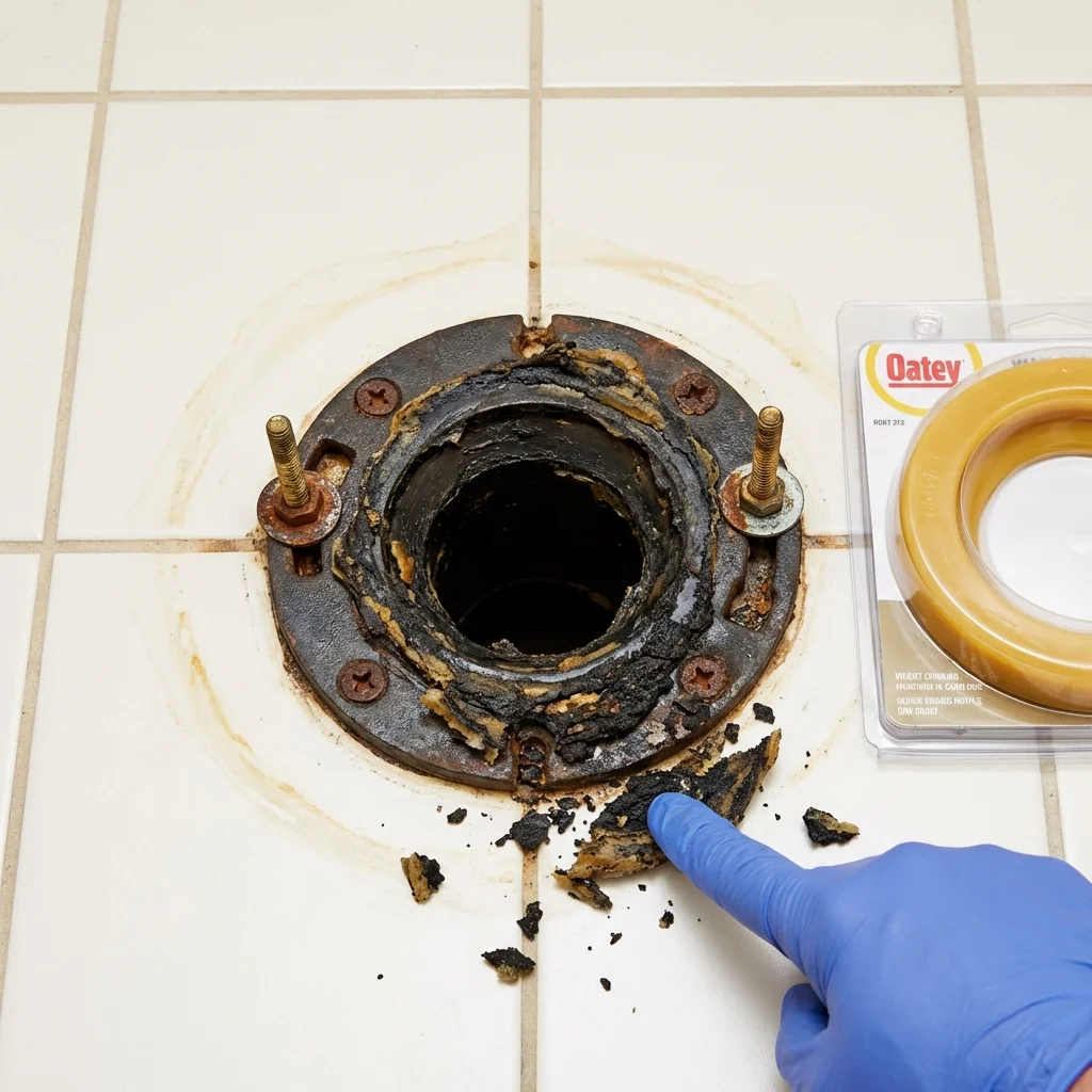 Failed wax ring showing water seepage at the base of a toilet in a Centerville, PA home