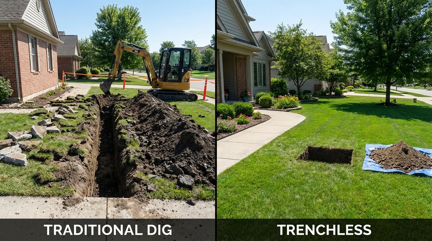 Trenchless sewer repair with minimal yard damage versus traditional excavation in Centerville, PA